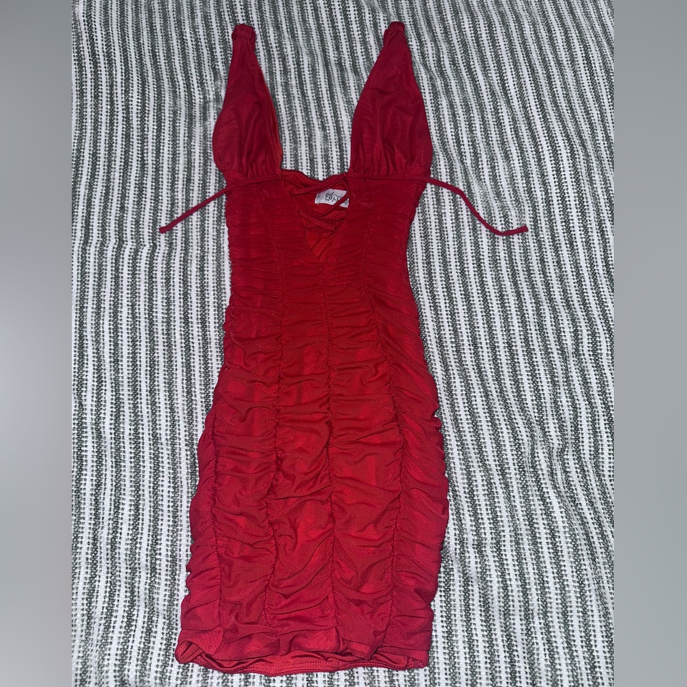 Oh Polly Red Ruched Mini Dress